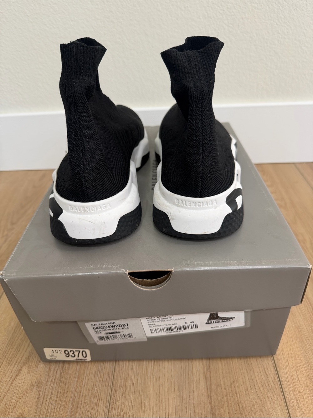 Balenciaga Black Knit High-Top Sock Sneakers with White Logo Sole - Picture 5 of 6